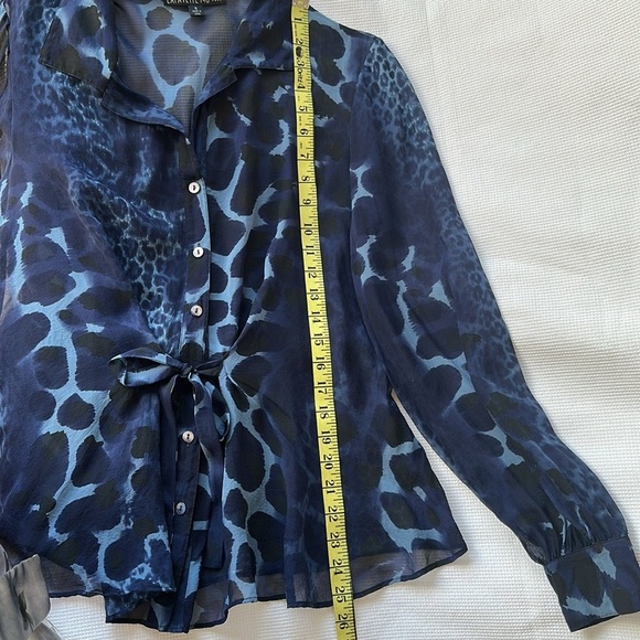 Layfaette 147 New York Blue Leopard Silk Chiffon Blouse Long Sleeve Button Sz 8 - Picture 10 of 10